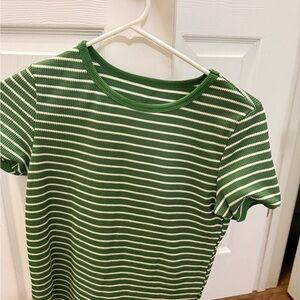 SHEIN Green and White Striped Short Sleeve Tee